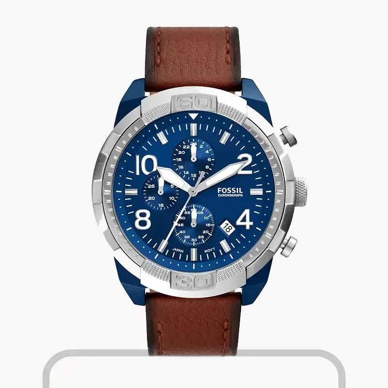 Fossil Bronson Chronograph Blue Dial Leather Men’s Watch- FS5829